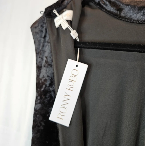 Ronny Kobo Adele Black Crushed Velvet High Neck Cinced Side Cocktail Dress - Picture 12 of 13